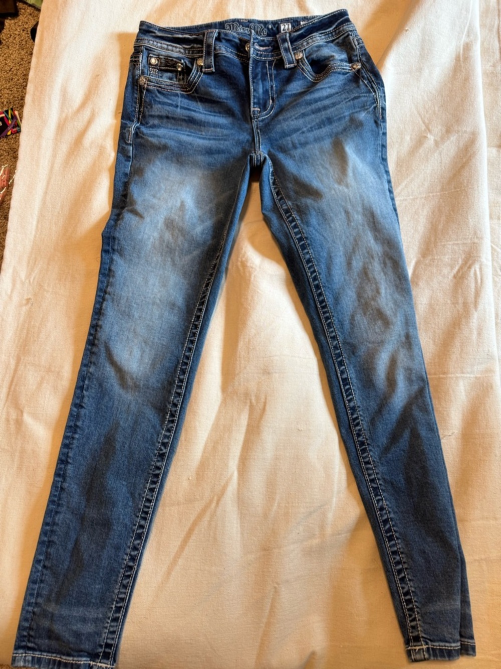 Miss Me Blue Embellished Boot Cut Jeans with Turquoise Accents - Picture 3 of 3